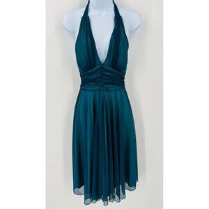 XXJ Formal Dress, Halter Top, Two Tone Green, Lined, Ruched Waist, Size Small